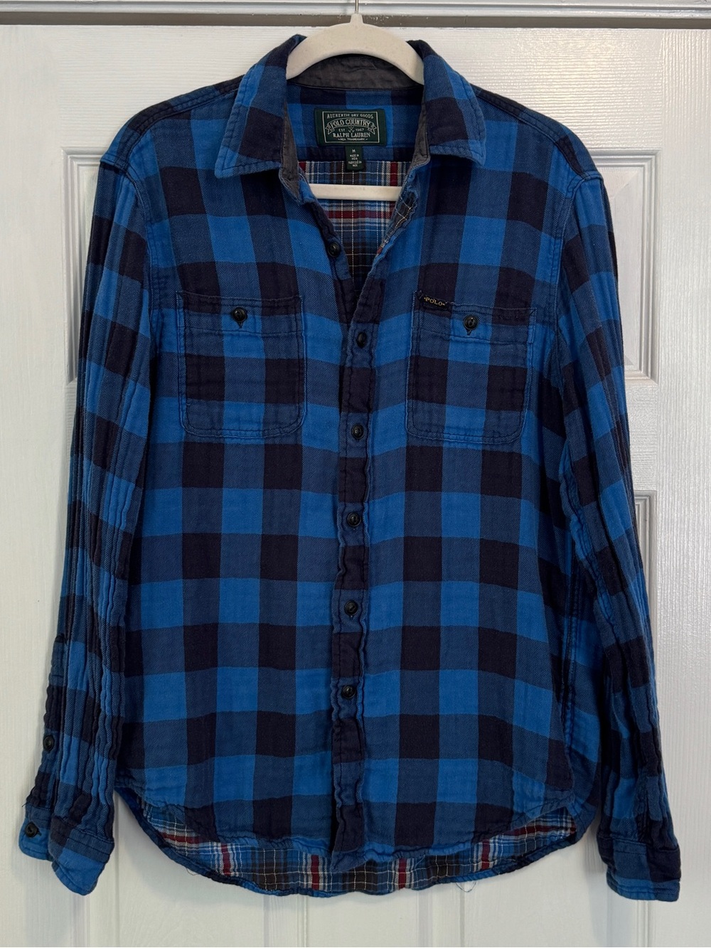 Polo Country Ralph Lauren Men’s Blue Black Plaid Flannel Shirt Button Down M
